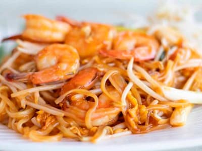 Fideos finos de Arroz con Gambas
