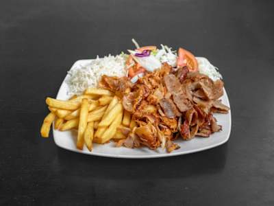 Doner Especial en Plato con Patatas + Arroz + Bebida 0.33L