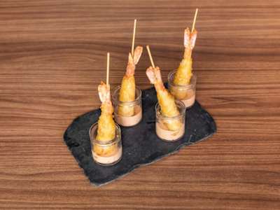 Gambones en Tempura con Mahonesa de Kimuchi, 4 Unidades