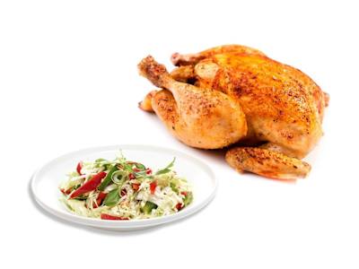 Pollo a L'ast y ensalada