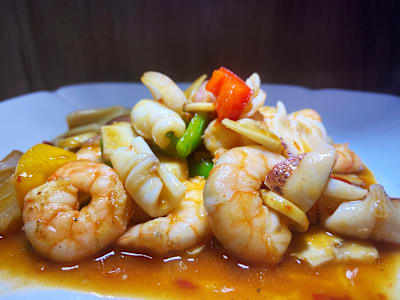 Gambas con Calamares Picantes