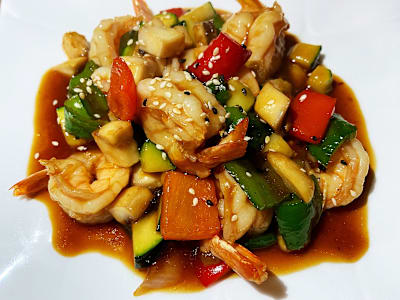 Langostinos con Salsa Teppanyaki