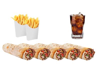 Menú 5 con 5 Dúrums normales, 3 cajas de patatas y 3 latas de refresco