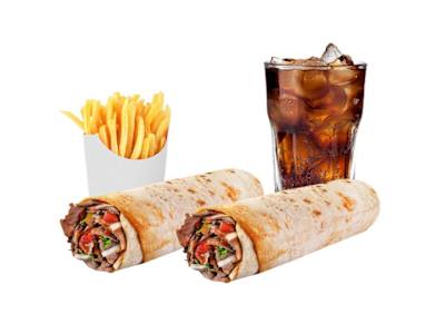 Menú 2 con 2 dúrums normales, 1 caja de patatas fritas y 2 latas de refresco