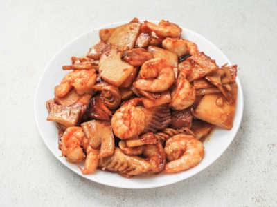 Gambas Salteadas con Bambú y Setas Chinas