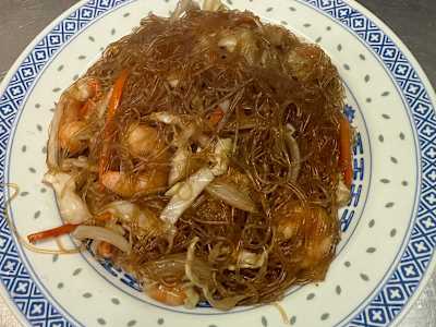 Fideo de soja con gambas