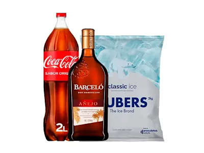 Ron Barceló Añejo 70cl + Coca Cola Original Botella 2l + Hielo Cubitos