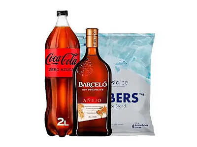 Ron Barceló Añejo 70cl + Coca Cola Zero Botella 2l + Hielo Cubitos