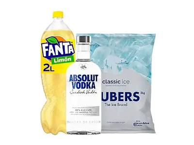 Absolut Vodka 70cl + Fanta Limón 2l + Hielo Cubitos