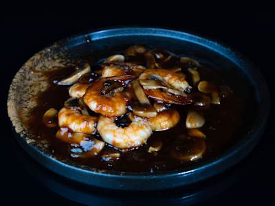 Gambas con Bambú y Setas