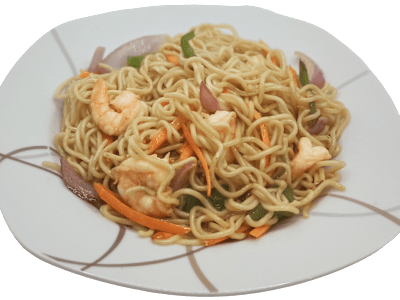 Tallarines Teppanyaki con Gambas