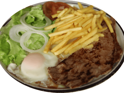 Filete de Ternera a la Plancha, Huevo Frito, Patata y Ensalada