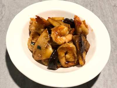 Gambas con Setas Chinas y Bambú