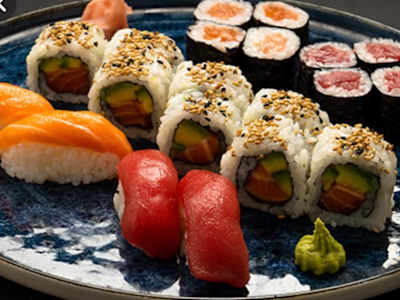 Nigiri salmón atún,maki salmón atún California 20u