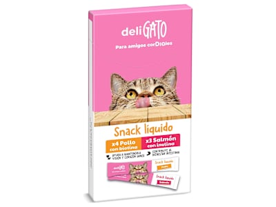 Snack para gatos líquido de pollo y salmón Deligato Dia bolsa 105 g