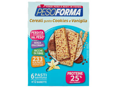 Pesoforma Cereali gusto Cookies e Vaniglia, barrette sostitutive del pasto, 12 x 31 g
