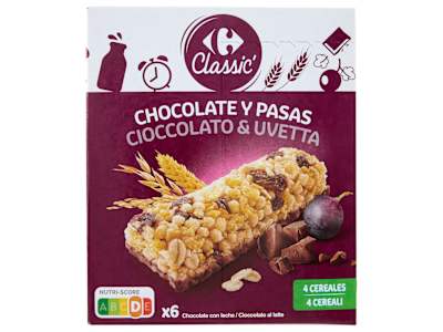 Carrefour Classic Cioccolato & Uvetta 4 Cereali 6 x 21 g