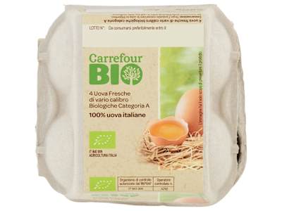 Carrefour Bio 4 Uova Fresche di vario calibro Biologiche Categoria A 220 g