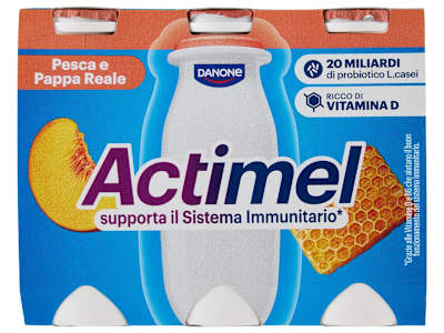 ACTIMEL, Yogurt da Bere con Vit B6 e D per il Sistema Immunitario, gusto Pesca e Pappa reale, 6X100G