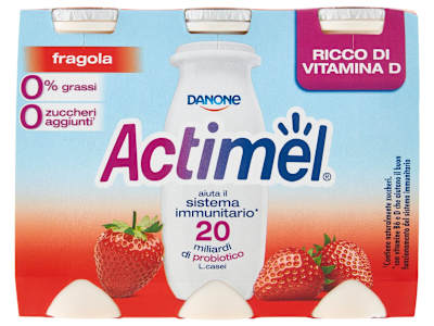 ACTIMEL, Yogurt da Bere con Vit B6 e D per il Sistema Immunitario, 0% grassi, gusto Fragola, 6X100G