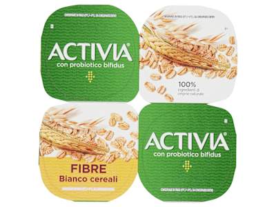 ACTIVIA Fibre, Yogurt con Probiotico Bifidus, Bianco Cereali, 4x125g