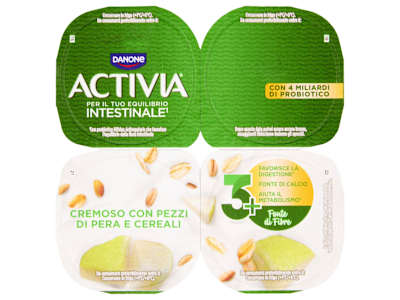 ACTIVIA Fibre Yogurt con Probiotico Bifidus, gusto Pere e Cereali, 4x125g
