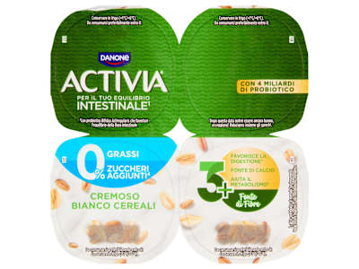 ACTIVIA Fibre, Yogurt con Probiotico Bifidus, 0% Grassi, Bianco Cereali, 4x125g
