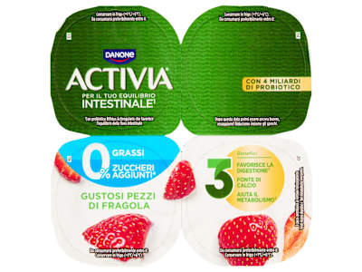 ACTIVIA Yogurt con Probiotico Bifidus, 0% Grassi, gusto Fragola, 4x125g