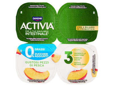 ACTIVIA Yogurt con Probiotico Bifidus, 0% Grassi, gusto Pesca, 4x125g