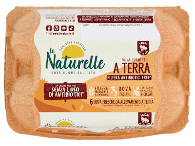 le Naturelle 6 Uova Fresche da Allevamento a Terra da Galline Allevate Senza Uso Antibiotici* 330g