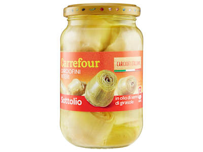 Carrefour Sottolio Carciofini Interi in olio di semi di girasole 340 g