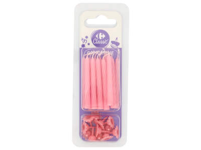 Carrefour Classic Candeline rosa con supporti 12 pz