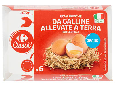 Carrefour Classic Uova Fresche da Galline Allevate a Terra Categoria A Grandi x6