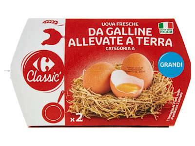 Carrefour Classic Uova Fresche da Galline Allevate a Terra Categoria A Grandi x2