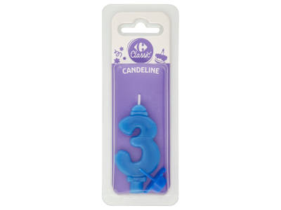 Carrefour Classic Candelina Numero 3 Azzurra con supporto