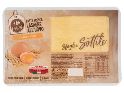 Carrefour Original Pasta Fresca Lasagne all'Uovo Sfoglia Sottile 250 g