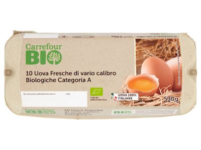 Carrefour Bio 10 Uova Fresche di vario calibro Biologiche Categoria A 550 g