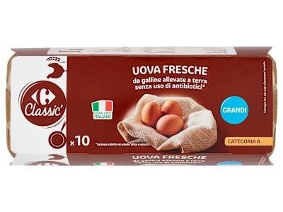 Carrefour Classic Uova Fresche da galline allevate a terra senza uso di antibiotici* Grandi x10