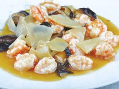 Gamberi con Funghi e Bambù