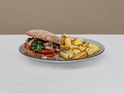 Hamburger Kraken -servito con patate dippers