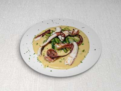 Polpo alla Griglia su Purea di Fave e Cicoria