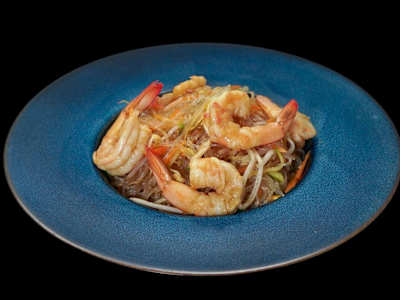 Spaghetti di Soia con Gamberi e Verdure