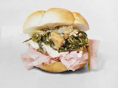 N.12 Panino con Mortadella, Provola affumicata, Friarielli, Tarallo Napoletano sbriciolato