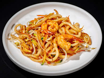 Udon con gamberi