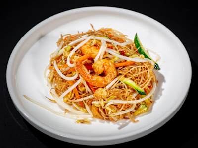 Spaghetti di Riso Saltato con Gamberi