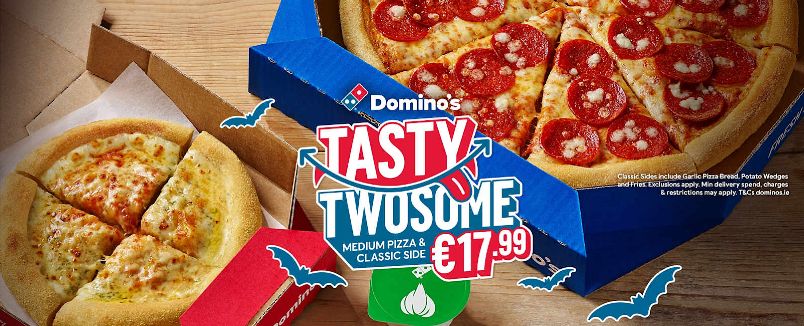 Tasty Twosome medium pizza & clasic side 17,99€