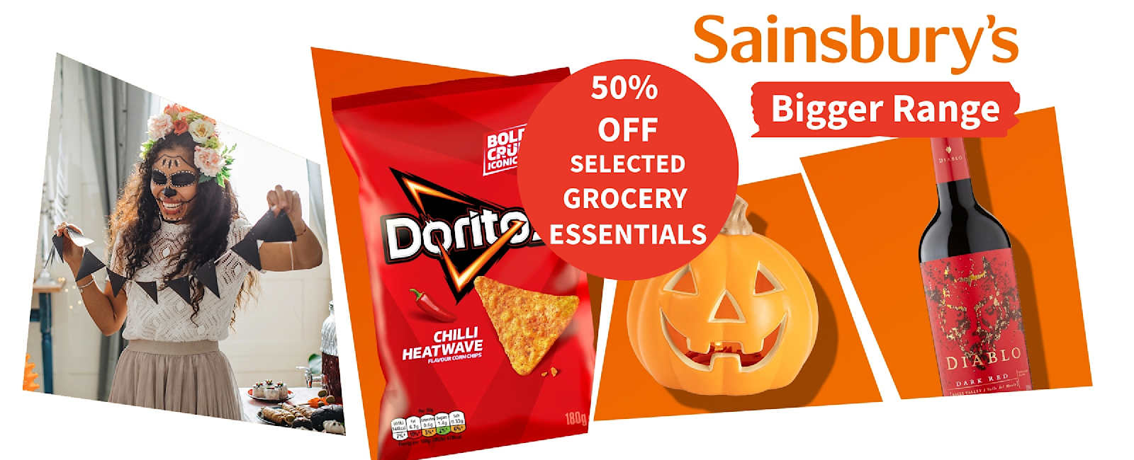 50% off selected grocery essentials. Sainsbury's Bigger range