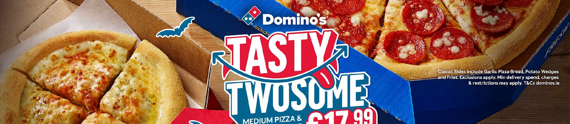 Tasty Twosome medium pizza & clasic side 17,99€