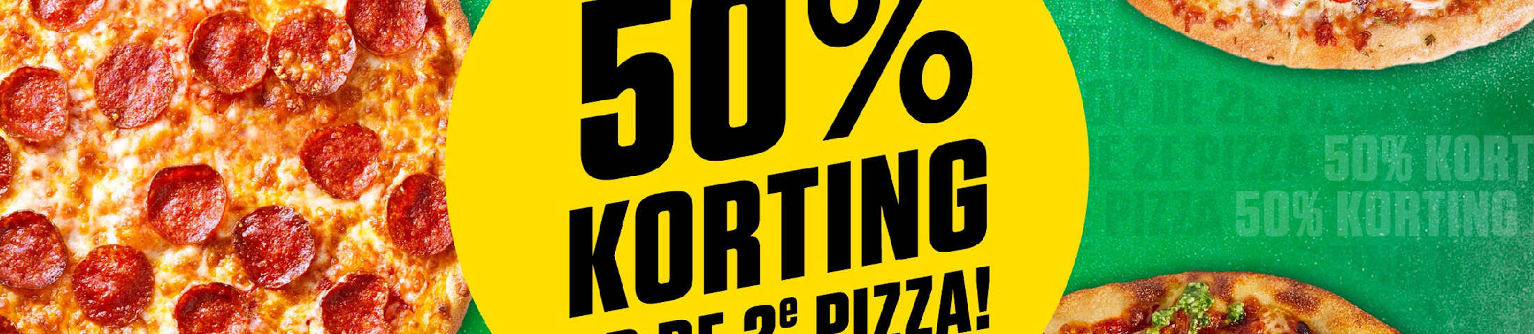 50% korting op de 2e pizza!