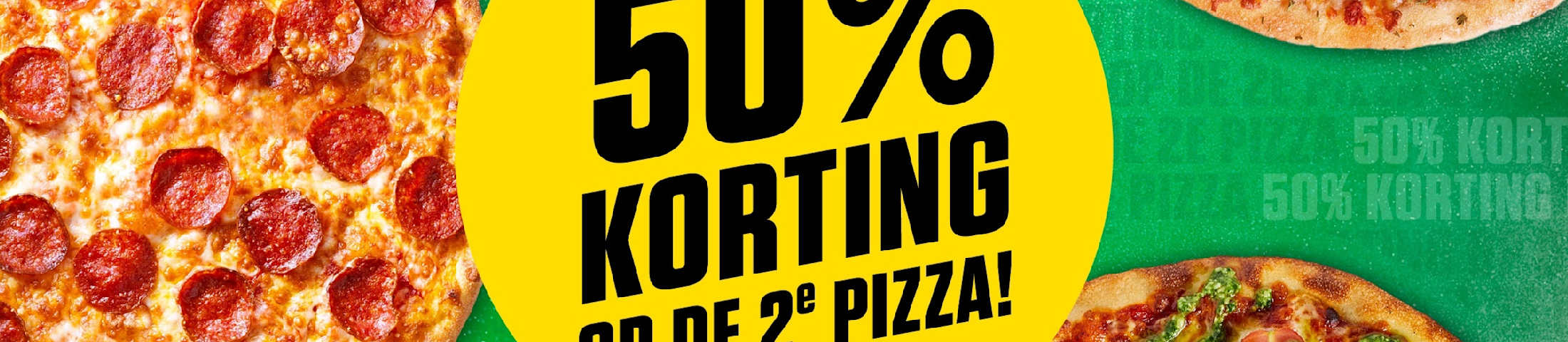 50% korting op de 2e pizza!
